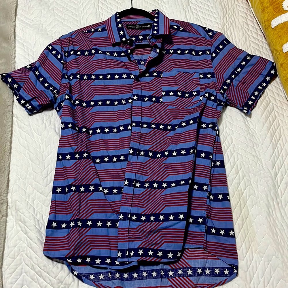 Men’s button up short, short sleeve, patriotic,American flag